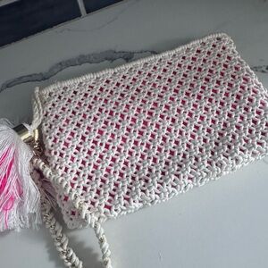 Lilly Pulitzer Pink and Cream Crochet Wristlet